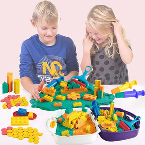 Coo11 Space Sand Case Play Set 1000G, Advanced Building Sand Molds and Tools Kit, Castle Bricks and Walls Molds, and Tools Fun Kit Compact Beach Toys