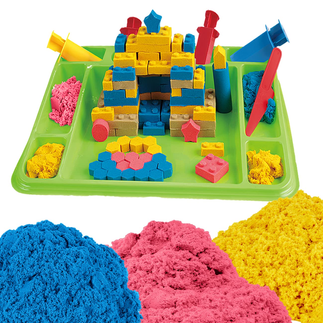 Coo11 Motion Play Sand Block Set 750G Play Magic Sand Toys For Kids & Toddlers, Sand Castle Compatible with Any Molding Clay, Travel Beach Toys for Toddlers