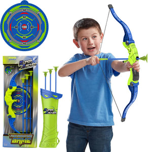 Coo11 57 CM Large Kids Lightweight Bow And Arrow Toy 1 Bow 3 Arrows 1 Wall Mounted Target, Safe Durable Indoor Outdoor Shooting Archery Full Set (Green and Blue) Boys & Girls 3+ Year