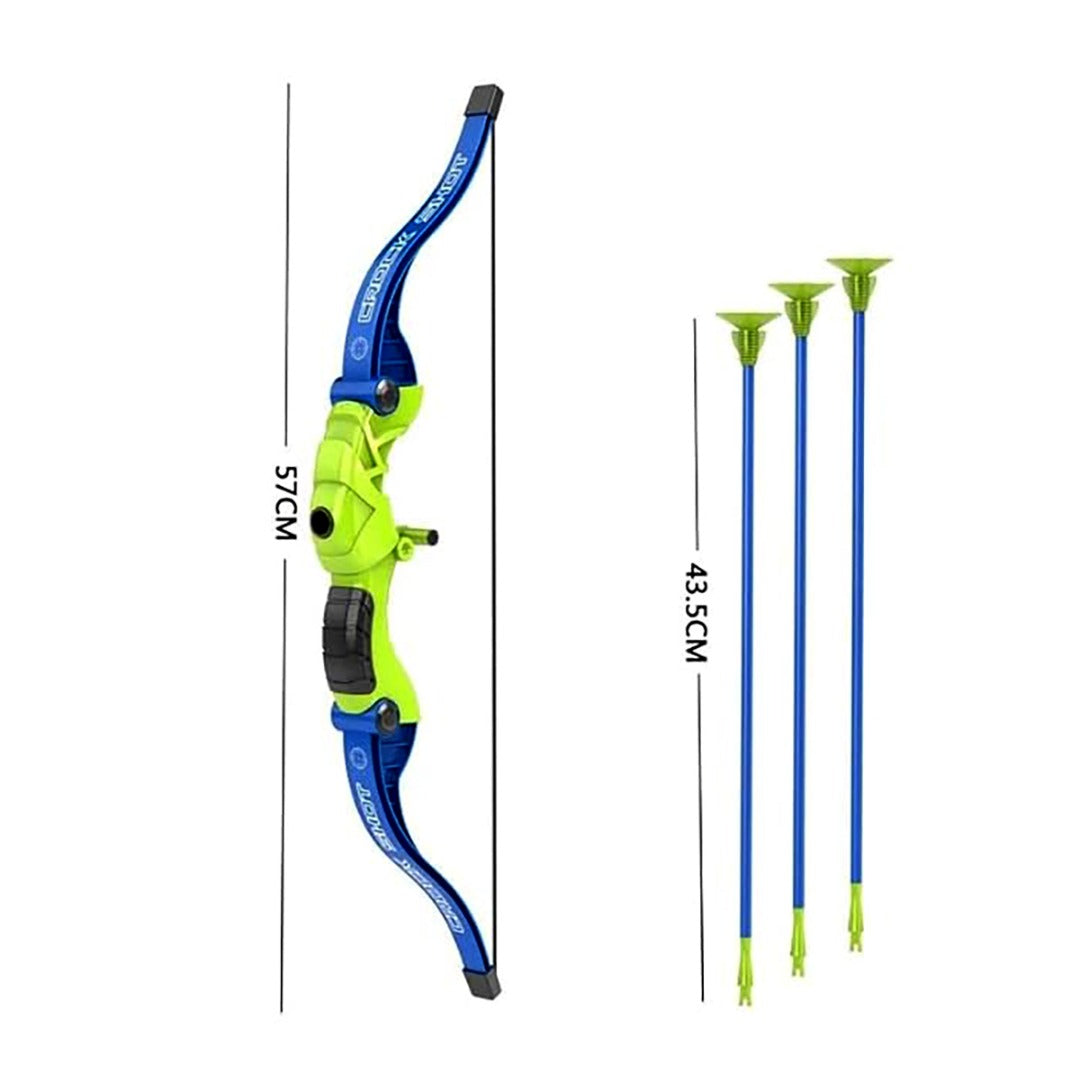 Coo11 57 CM Large Kids Lightweight Bow And Arrow Toy 1 Bow 3 Arrows 1 Wall Mounted Target, Safe Durable Indoor Outdoor Shooting Archery Full Set (Green and Blue) Boys & Girls 3+ Year