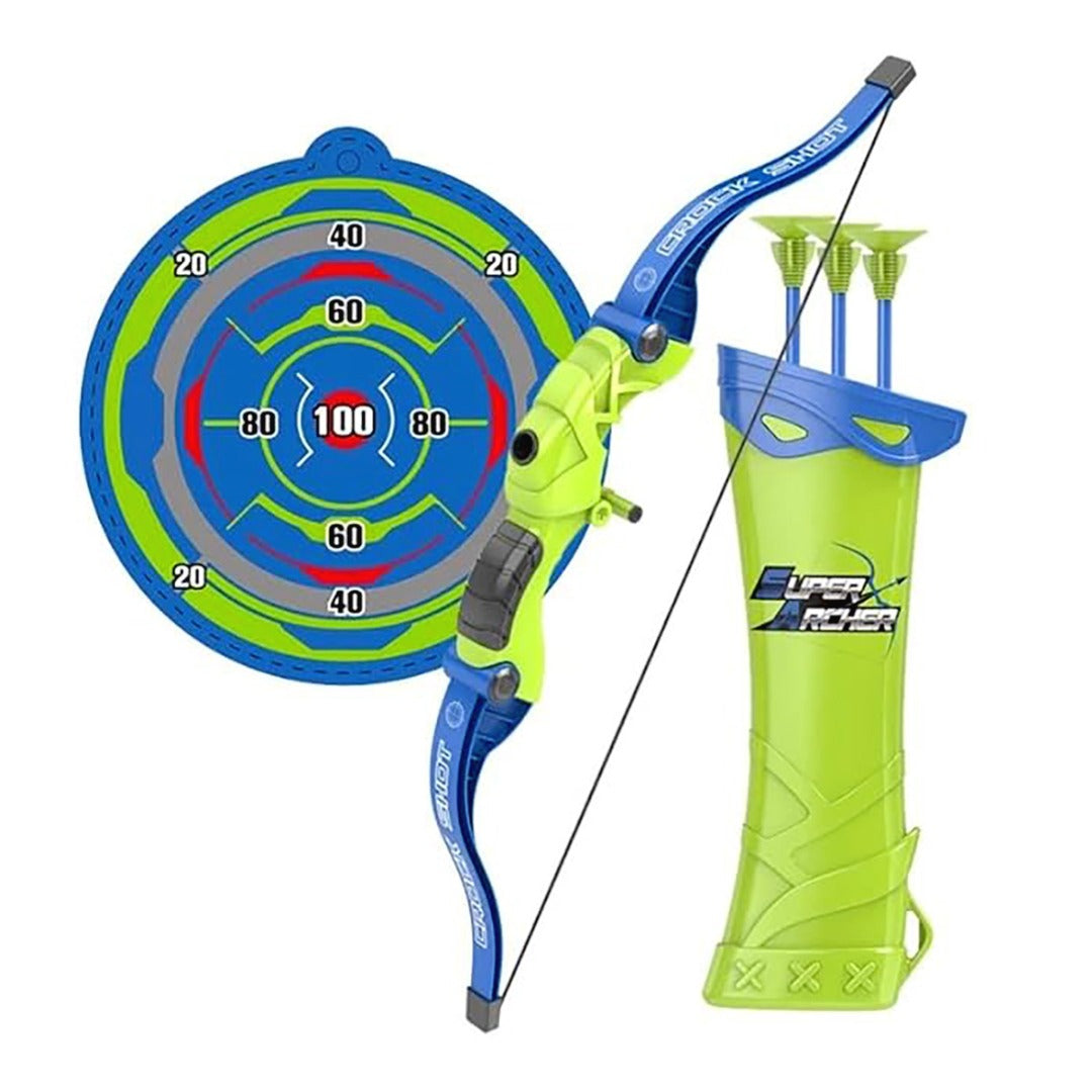 Coo11 57 CM Large Kids Lightweight Bow And Arrow Toy 1 Bow 3 Arrows 1 Wall Mounted Target, Safe Durable Indoor Outdoor Shooting Archery Full Set (Green and Blue) Boys & Girls 3+ Year