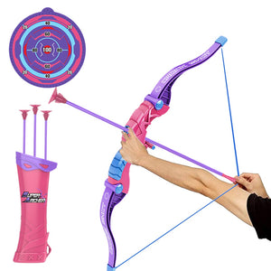 Coo11 57 CM Large Kids Lightweight Bow And Arrow Toy 1 Bow 3 Arrows 1 Wall Mounted Target, Safe Durable Indoor Outdoor Shooting Archery Full Set (Pink and Purple) Boys & Girls 3+ Year