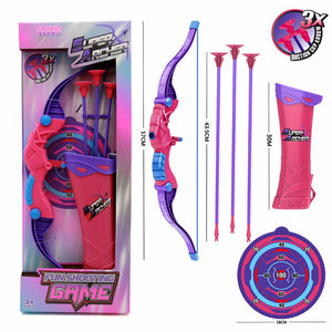 Coo11 57 CM Large Kids Lightweight Bow And Arrow Toy 1 Bow 3 Arrows 1 Wall Mounted Target, Safe Durable Indoor Outdoor Shooting Archery Full Set (Pink and Purple) Boys & Girls 3+ Year