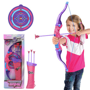 Coo11 57 CM Large Kids Lightweight Bow And Arrow Toy 1 Bow 3 Arrows 1 Wall Mounted Target, Safe Durable Indoor Outdoor Shooting Archery Full Set (Pink and Purple) Boys & Girls 3+ Year