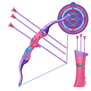 Coo11 57 CM Large Kids Lightweight Bow And Arrow Toy 1 Bow 3 Arrows 1 Wall Mounted Target, Safe Durable Indoor Outdoor Shooting Archery Full Set (Pink and Purple) Boys & Girls 3+ Year