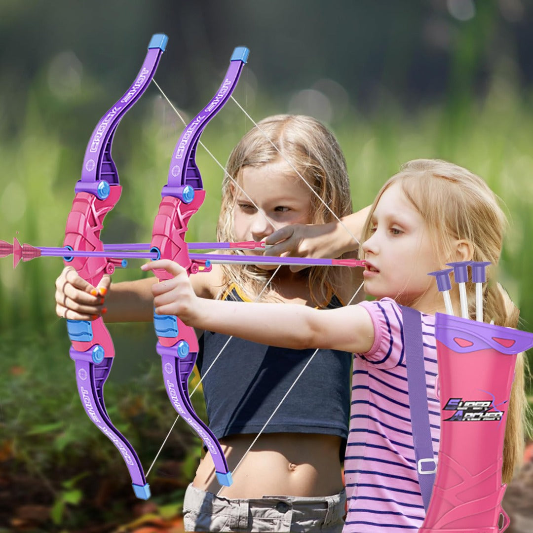 Coo11 57 CM Large Kids Lightweight Bow And Arrow Toy 1 Bow 3 Arrows 1 Wall Mounted Target, Safe Durable Indoor Outdoor Shooting Archery Full Set (Pink and Purple) Boys & Girls 3+ Year