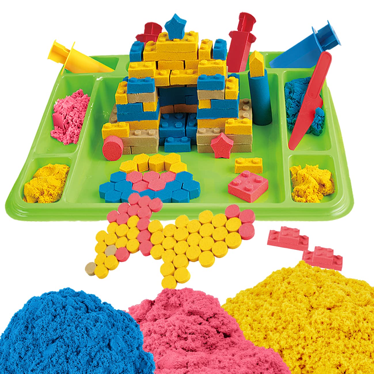 Coo11 Motion Play Sand Block Set 750G Play Magic Sand Toys For Kids & Toddlers, Sand Castle Compatible with Any Molding Clay, Travel Beach Toys for Toddlers