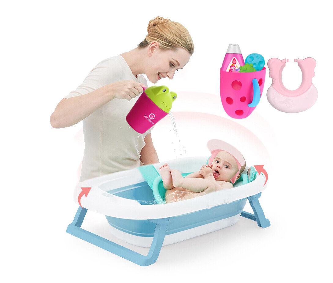 Coo11 Wall-Mounted Bath Toy Organizer Red & Baby Adjustable Shower Cap Pink & Baby Frog Design Bath Rinse Cup Red