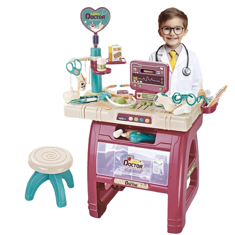 Sobebear Doctors Clinic Kit Toy for Kids, Medical Playset Medical Station Set with Stool, Role Play & Pretend Playset Medical Center Hospital 23 Accessories, Complete Doctors Play Set for Boys & Girls