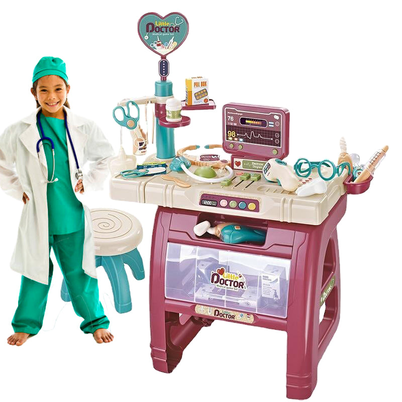 Sobebear Doctors Clinic Kit Toy for Kids, Medical Playset Medical Station Set with Stool, Role Play & Pretend Playset Medical Center Hospital 23 Accessories, Complete Doctors Play Set for Boys & Girls