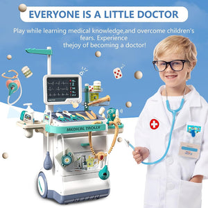 Coo11 26 Pcs Realistic Doctor cart Play Kit Set Medical Trolley Light & Sound Learning Toy