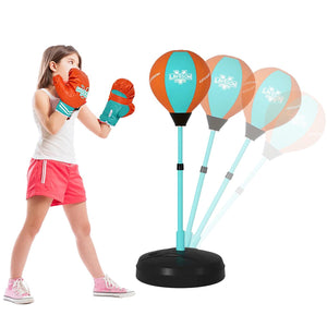 Coo11 90-120 CM Punching Bag Boxing Gloves Adjustable with Stand Set Toy Boys & Girls Freestanding Punch Juniors Kids, Stand Inflatable Youth Fitness Exercise Toy Gifts for Kids Age 3-10 Years Old