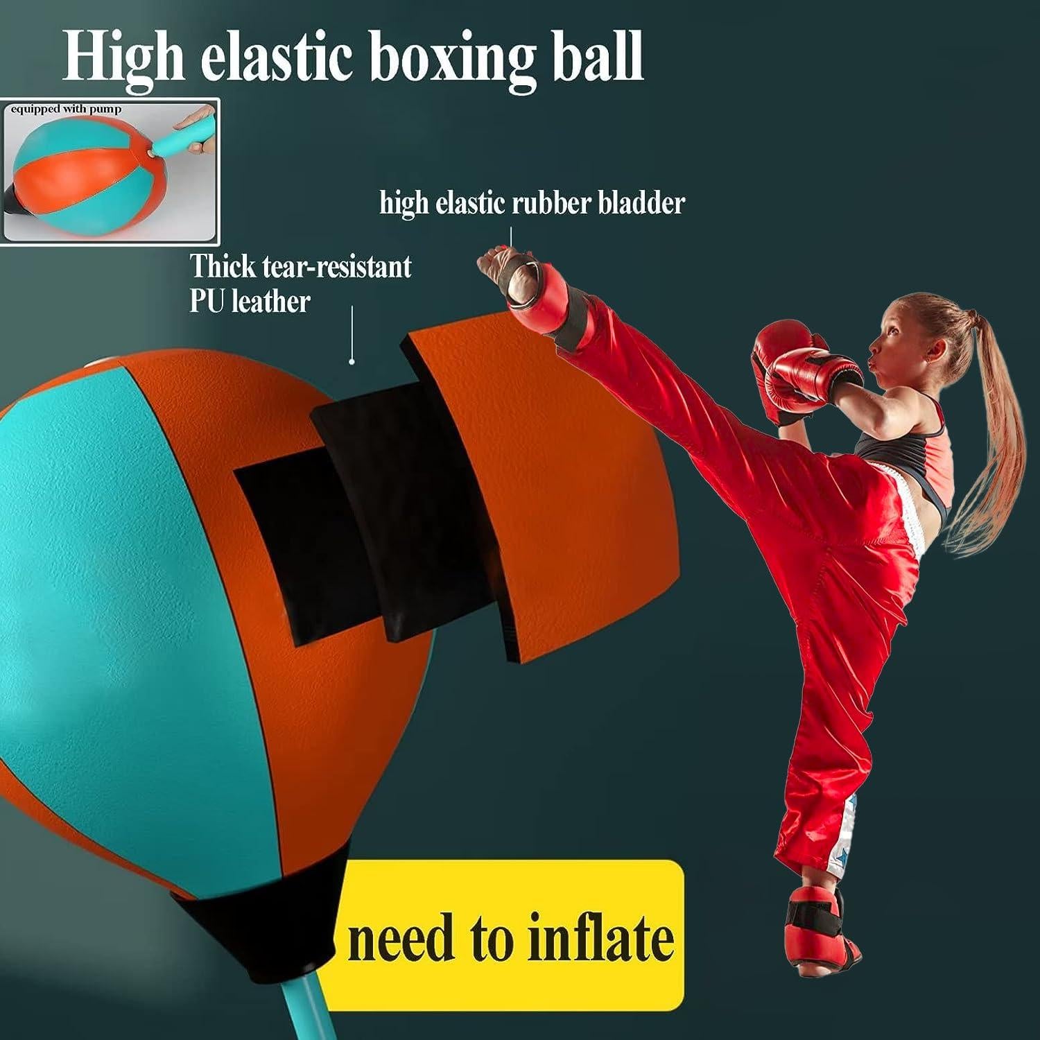 Coo11 90-120 CM Punching Bag Boxing Gloves Adjustable with Stand Set Toy Boys & Girls Freestanding Punch Juniors Kids, Stand Inflatable Youth Fitness Exercise Toy Gifts for Kids Age 3-10 Years Old