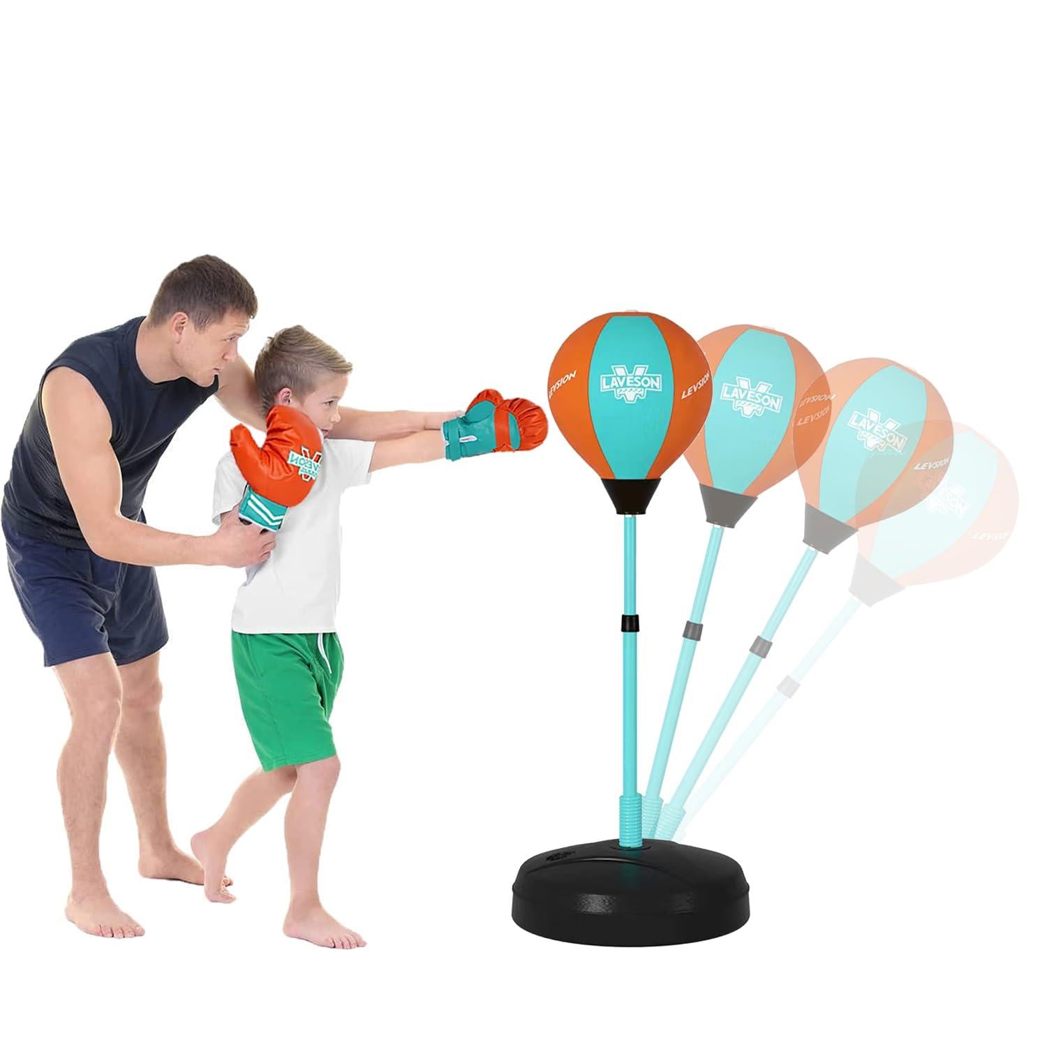 Coo11 90-120 CM Punching Bag Boxing Gloves Adjustable with Stand Set Toy Boys & Girls Freestanding Punch Juniors Kids, Stand Inflatable Youth Fitness Exercise Toy Gifts for Kids Age 3-10 Years Old