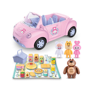 Coo11 Kids Rabbit Print Convertible Car Toy with 4 Doll, Open door, Spacious, Intersting Family Toys, Fun Learning Game, Perfect Gift for Boys & Girls, Suitable for 3+