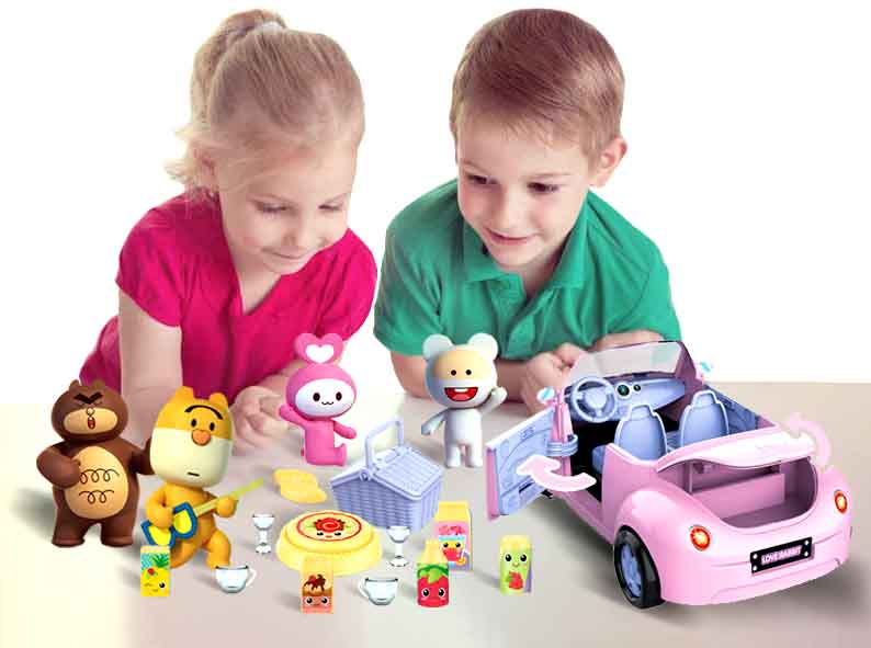 Coo11 Kids Rabbit Print Convertible Car Toy with 4 Doll, Open door, Spacious, Intersting Family Toys, Fun Learning Game, Perfect Gift for Boys & Girls, Suitable for 3+