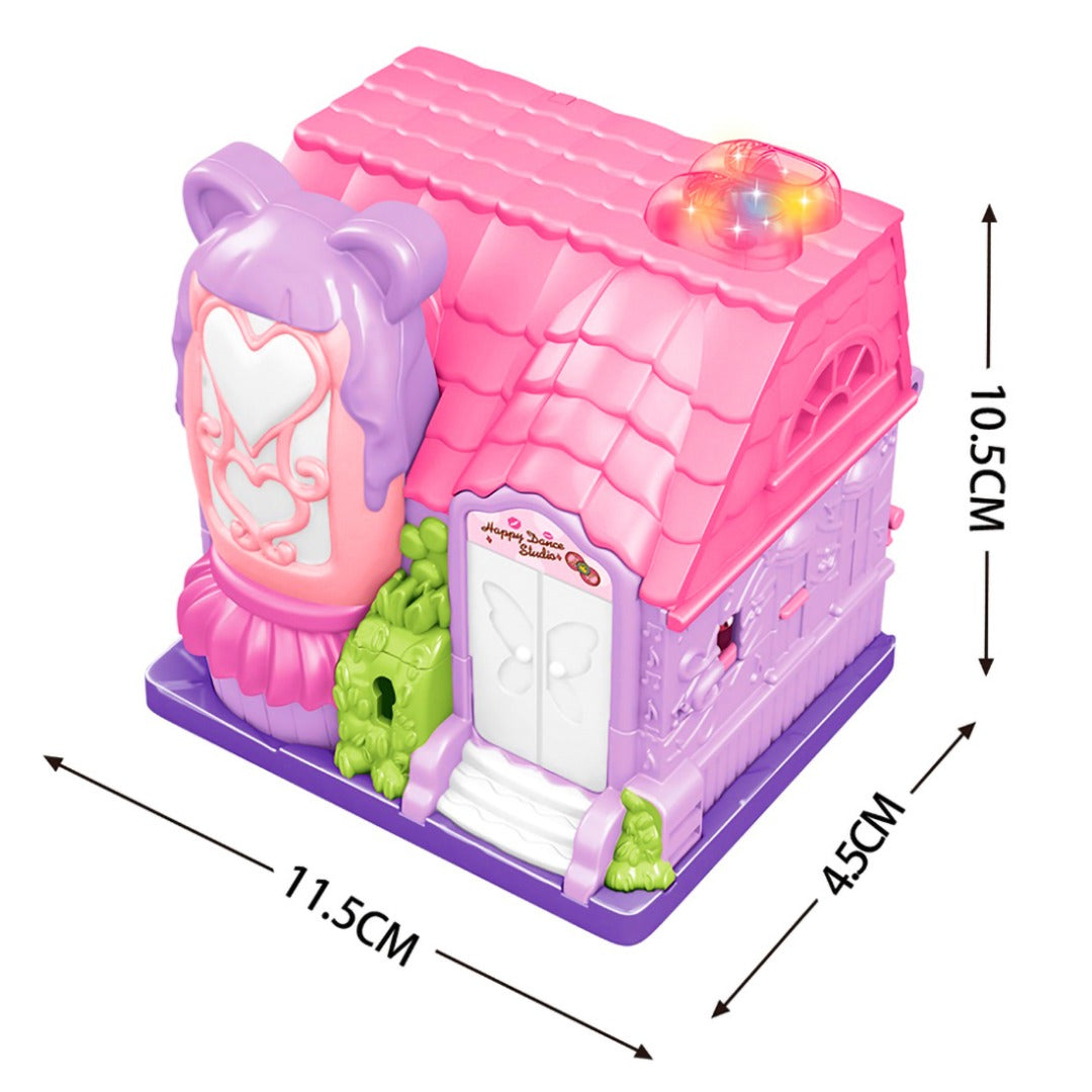 Children House Play Set Toy Pink Dancing Room With Cartoon Figures Folding House Set Kids Cooperated Toy- Doll House Play Set With Light And Music Functions, Accessories, Carry Case And Doll  Great Gift For Kids