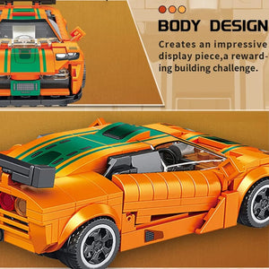 Coo11 Sports Car Orange Building Blocks 345 PCS, Assembled Sports Car Building Kit and Engineering Toy, Adult Collectible Sports Car Technique, Racing Sports Car Model