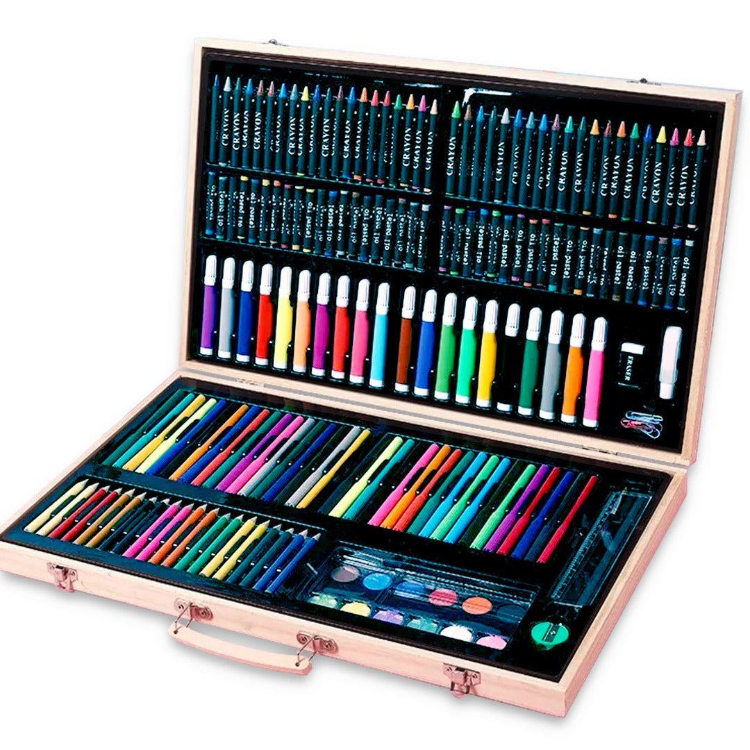 Coo11 180 PCS Drawing Art Markers Brush Pen Set Kids Gift with Wooden Box Package Watercolor Art Sets Office Stationery Supplies Gift Water Color Markers for Boys Girls Toddlers