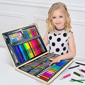 Coo11 180 PCS Drawing Art Markers Brush Pen Set Kids Gift with Wooden Box Package Watercolor Art Sets Office Stationery Supplies Gift Water Color Markers for Boys Girls Toddlers