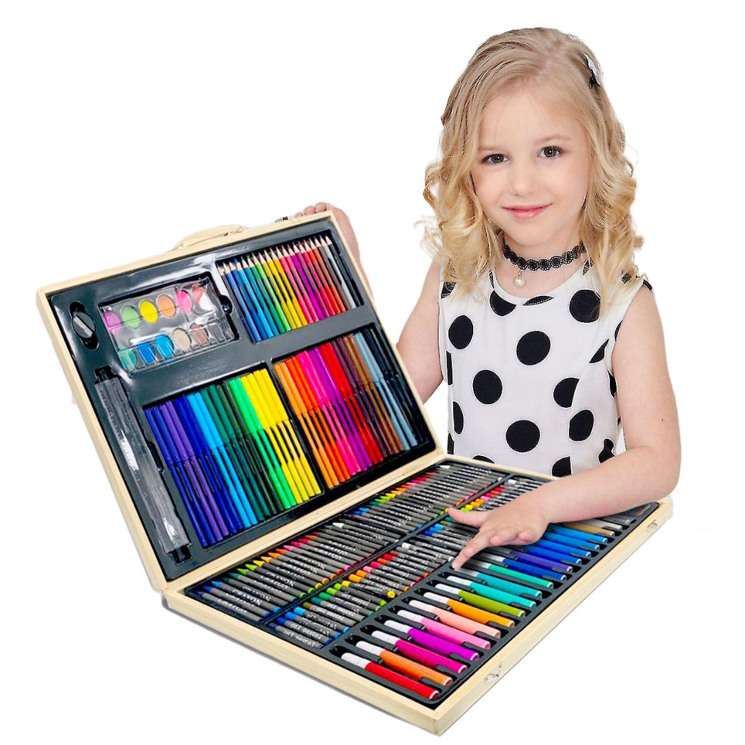 Coo11 180 PCS Drawing Art Markers Brush Pen Set Kids Gift with Wooden Box Package Watercolor Art Sets Office Stationery Supplies Gift Water Color Markers for Boys Girls Toddlers