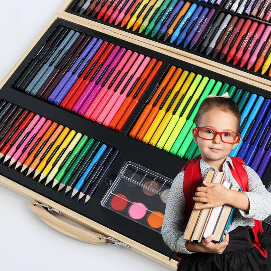 Coo11 180 PCS Drawing Art Markers Brush Pen Set Kids Gift with Wooden Box Package Watercolor Art Sets Office Stationery Supplies Gift Water Color Markers for Boys Girls Toddlers