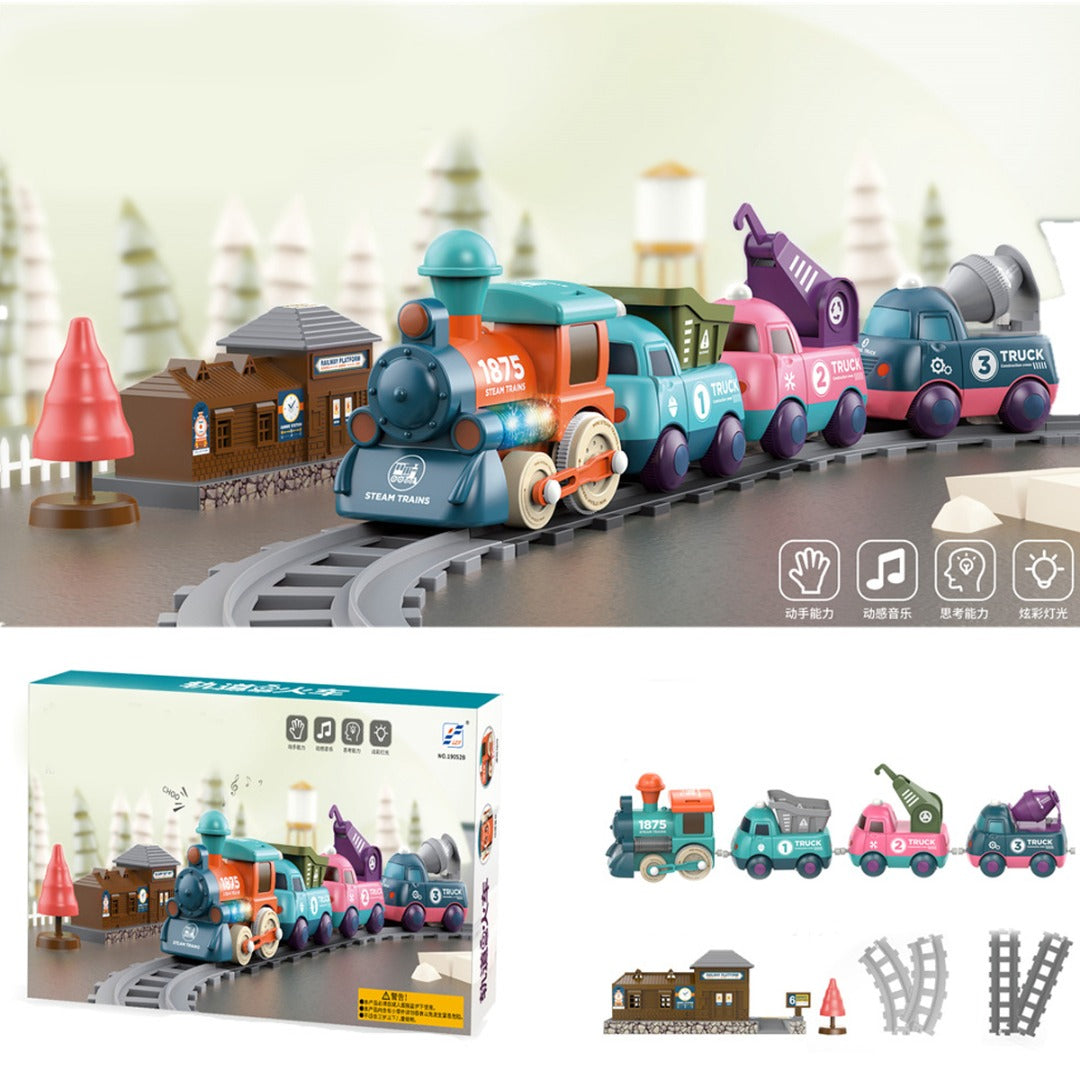 Coo11 Cross-Border Rail Small Train Electric Train Track Toy Car Playset Children's Toy Train Electric Lighting Cartoon Engineering Rail Car Toys for Kids Baby Toy Cars for Toddler