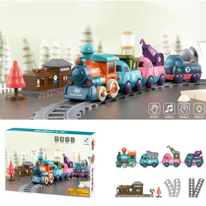 Coo11 Cross-Border Rail Small Train Electric Train Track Toy Car Playset Children's Toy Train Electric Lighting Cartoon Engineering Rail Car Toys for Kids Baby Toy Cars for Toddler