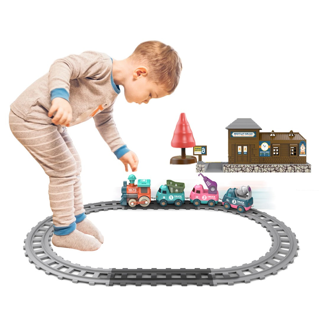 Coo11 Cross-Border Rail Small Train Electric Train Track Toy Car Playset Children's Toy Train Electric Lighting Cartoon Engineering Rail Car Toys for Kids Baby Toy Cars for Toddler