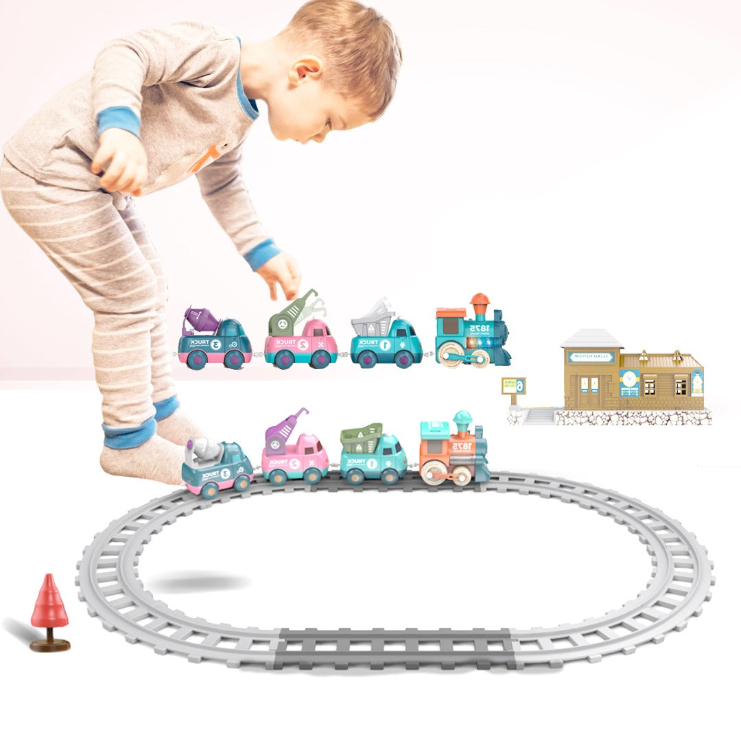 Coo11 Cross-Border Rail Small Train Electric Train Track Toy Car Playset Children's Toy Train Electric Lighting Cartoon Engineering Rail Car Toys for Kids Baby Toy Cars for Toddler