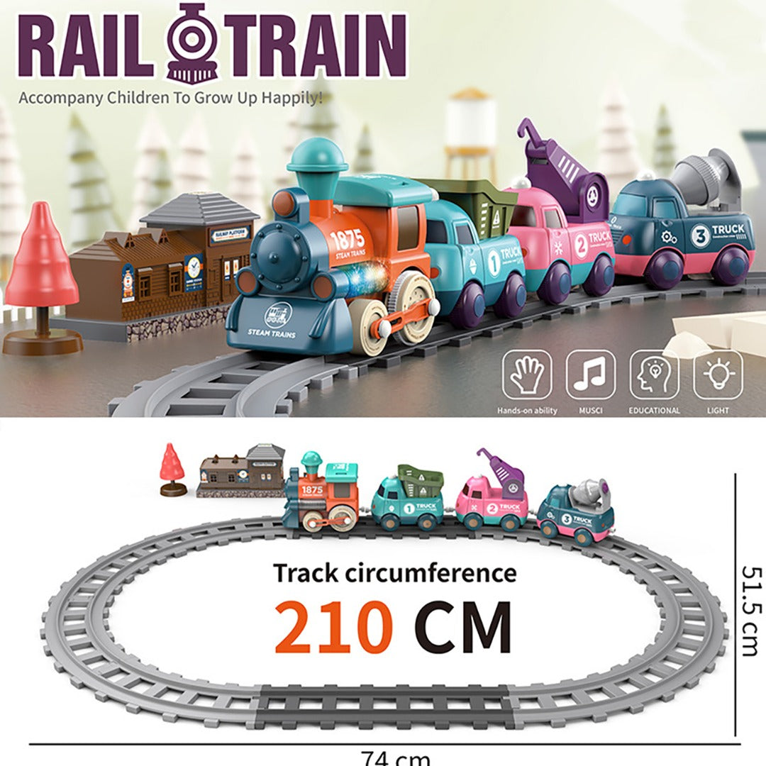 Coo11 Cross-Border Rail Small Train Electric Train Track Toy Car Playset Children's Toy Train Electric Lighting Cartoon Engineering Rail Car Toys for Kids Baby Toy Cars for Toddler