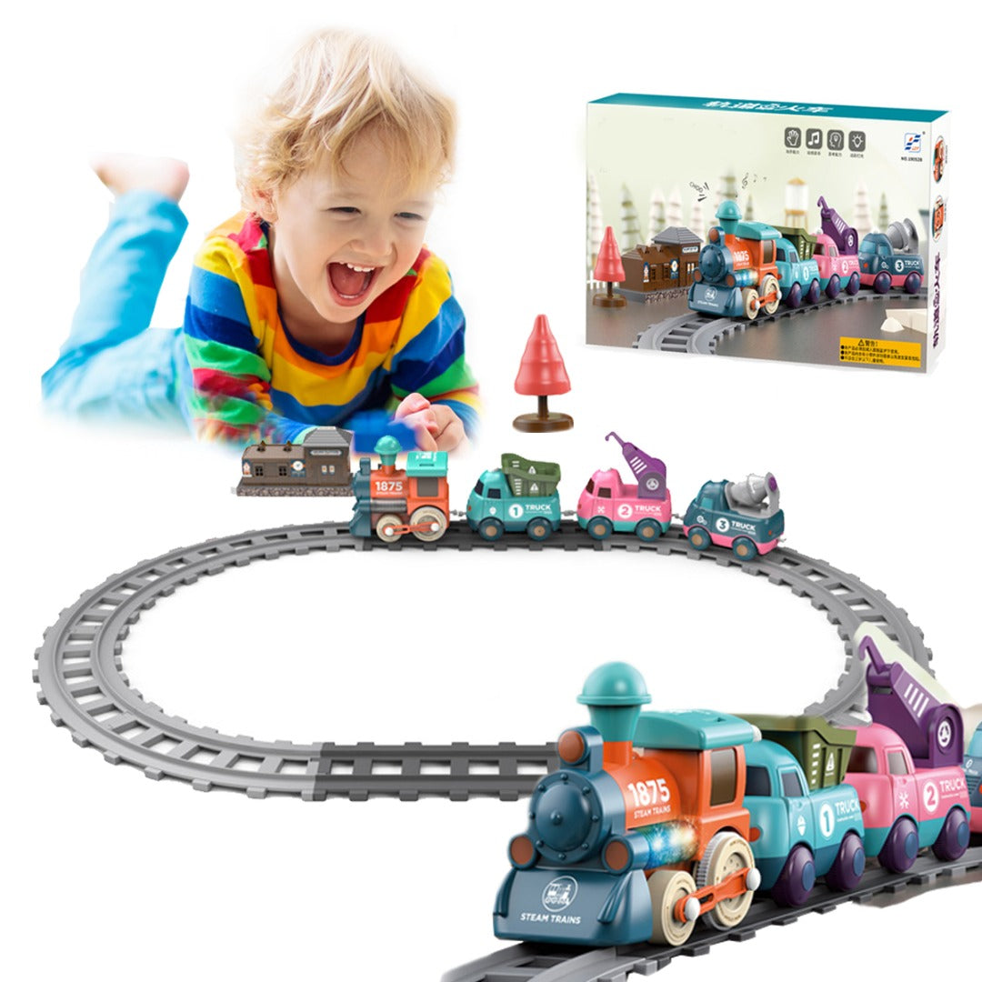 Coo11 Cross-Border Rail Small Train Electric Train Track Toy Car Playset Children's Toy Train Electric Lighting Cartoon Engineering Rail Car Toys for Kids Baby Toy Cars for Toddler