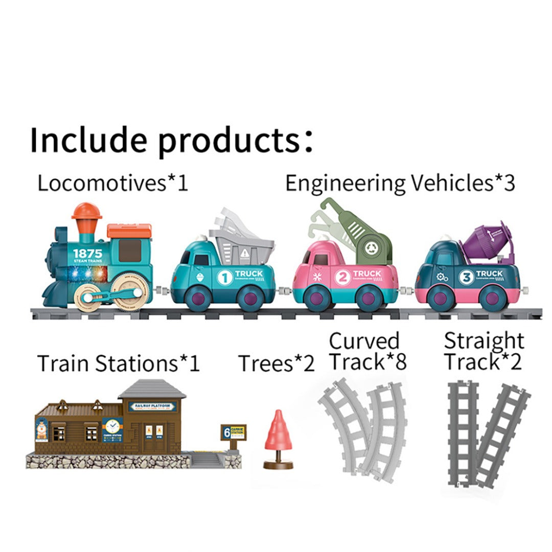 Coo11 Cross-Border Rail Small Train Electric Train Track Toy Car Playset Children's Toy Train Electric Lighting Cartoon Engineering Rail Car Toys for Kids Baby Toy Cars for Toddler