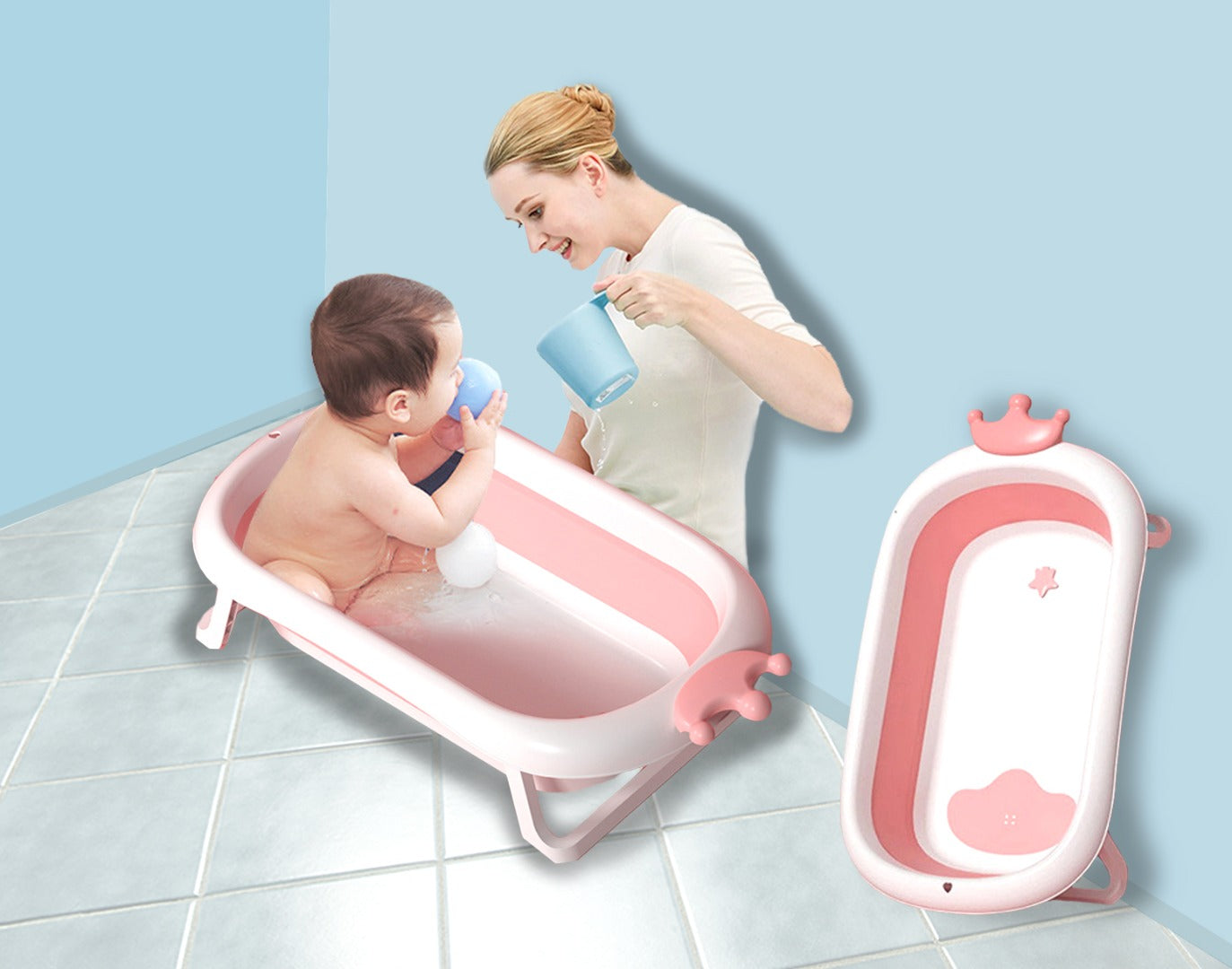 Coo11 Baby Foldable Bath Tub, Portable Safe Shower, Non-Slip Support Leg for Newborn & Toddler, Lightweight, Convenient for Travelling, Easy to Carry, Perfect Gift for Children