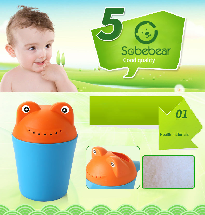 Coo11 Baby Frog Design Bath Rinse Cup, Shower Head Wash Hair Cup, Baby Shower Toys, Eye Protection Cup, Easy to Use, Lightweight, Portable, Suitable for Newborn & Toddler, Perfect Gift