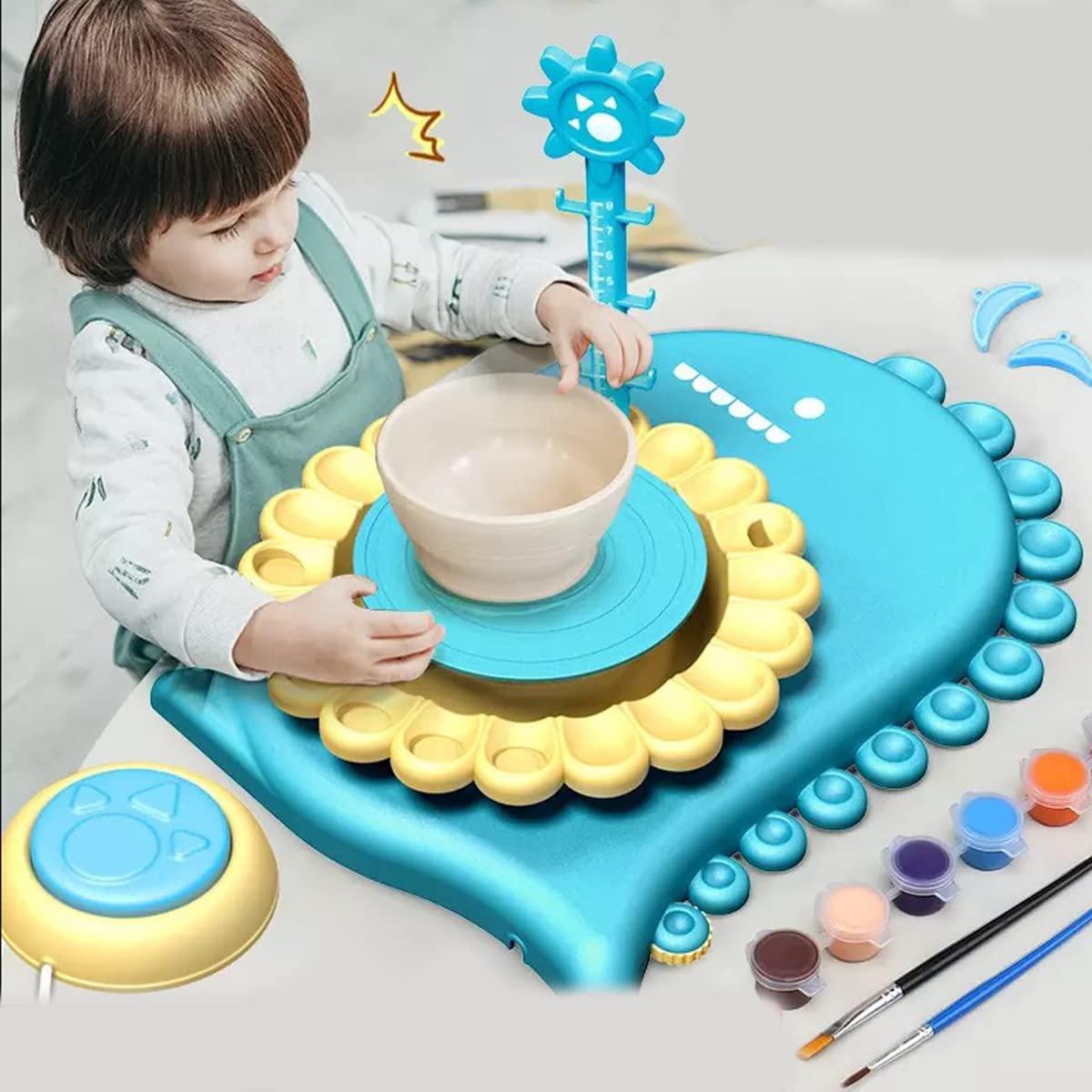 Coo11 Pottery Wheel for Kids, Dinosaur Pottery Studio, Pottery Station for Beginner, Pottery Wheel Kit with Foot Pedal, Electric Ceramic Machine Tool Set, DIY Arts and Crafts Toys for Kids