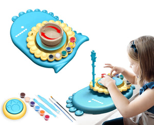 Coo11 Pottery Wheel for Kids, Dinosaur Pottery Studio, Pottery Station for Beginner, Pottery Wheel Kit with Foot Pedal, Electric Ceramic Machine Tool Set, DIY Arts and Crafts Toys for Kids