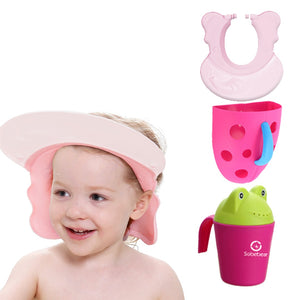 Coo11 Wall-Mounted Bath Toy Organizer Red & Baby Adjustable Shower Cap Pink & Baby Frog Design Bath Rinse Cup Red