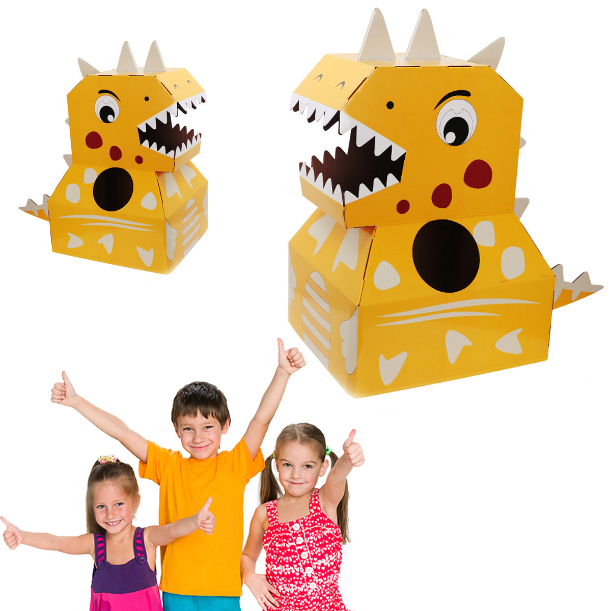 Coo11 Dinosaur Carton Cardboard Box, Handmade Animal DIY Dressing Wearable Toy for Indoor Outdoor, Kindergarten Fun, Portable, Lightweight, Perfect Gift for Boys & Girls, Suitable for 3+ (Yellow)