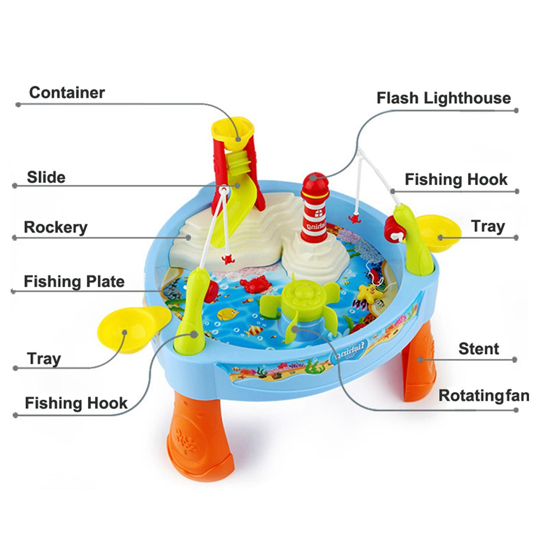 Coo11 Electric Fishing toy set for kids 24 pcs fishing swimming toys for kids baby with light and music with multi-color animals Plastic fishing table set for 2 players boys and girls, Aged above 1+