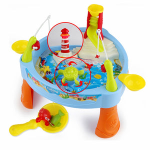 Coo11 Electric Fishing toy set for kids 24 pcs fishing swimming toys for kids baby with light and music with multi-color animals Plastic fishing table set for 2 players boys and girls, Aged above 1+