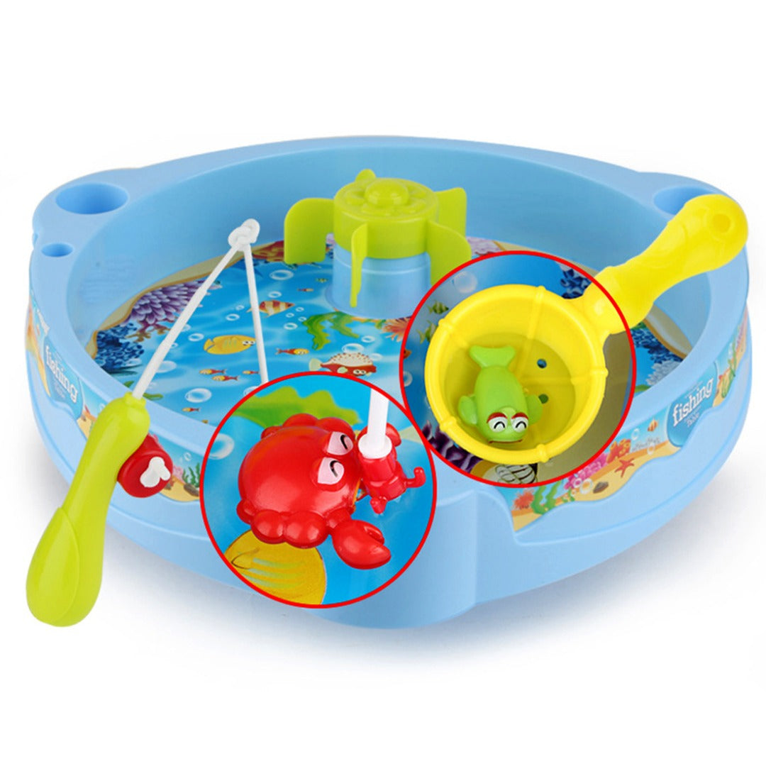 Coo11 Electric Fishing toy set for kids 24 pcs fishing swimming toys for kids baby with light and music with multi-color animals Plastic fishing table set for 2 players boys and girls, Aged above 1+