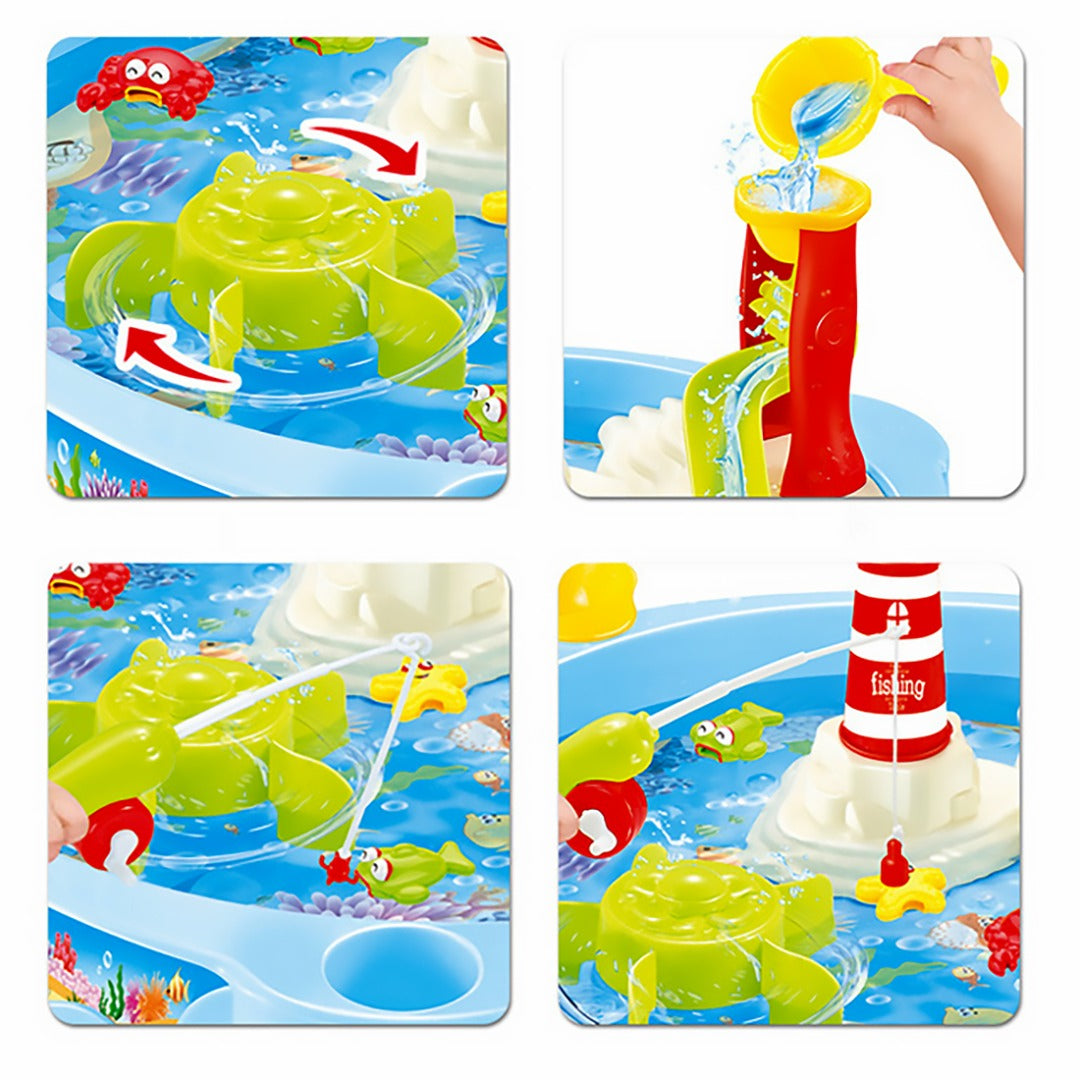 Coo11 Electric Fishing toy set for kids 24 pcs fishing swimming toys for kids baby with light and music with multi-color animals Plastic fishing table set for 2 players boys and girls, Aged above 1+