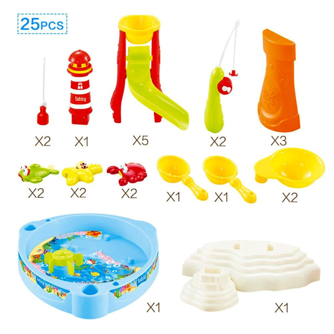 Coo11 Electric Fishing toy set for kids 24 pcs fishing swimming toys for kids baby with light and music with multi-color animals Plastic fishing table set for 2 players boys and girls, Aged above 1+