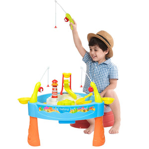 Coo11 Electric Fishing toy set for kids 24 pcs fishing swimming toys for kids baby with light and music with multi-color animals Plastic fishing table set for 2 players boys and girls, Aged above 1+