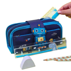 Coo11 2 in-1 Big Capacity and Large Storage Pen & Pencil Pouch Stationery Bag for School College Zipper Geometry Box Lightweight suitable for Kids, Teens Gift Toy for 5+-Year-Old (Blue)