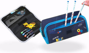 Coo11 2 in-1 Big Capacity and Large Storage Pen & Pencil Pouch Stationery Bag for School College Zipper Geometry Box Lightweight suitable for Kids, Teens Gift Toy for 5+-Year-Old (Blue)