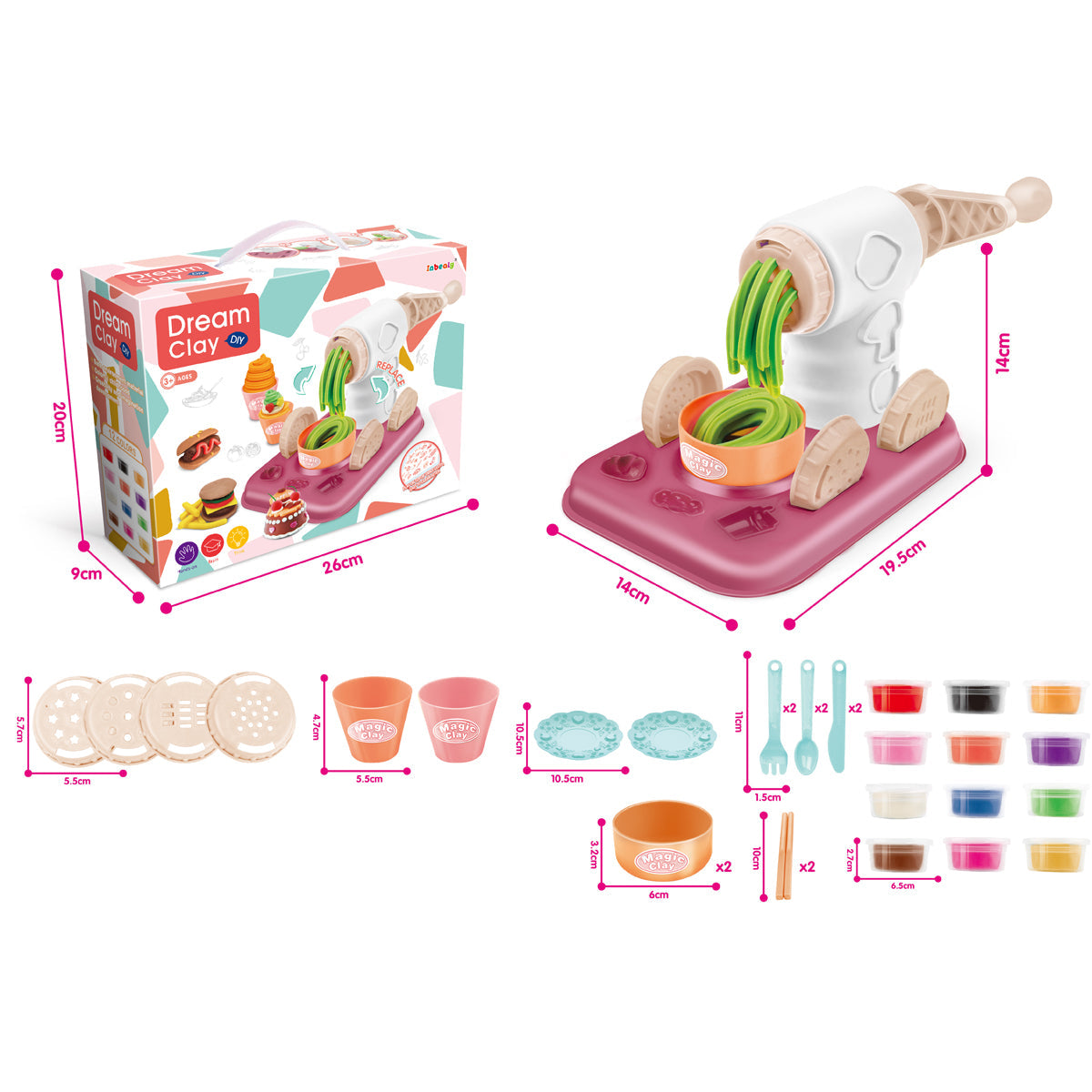 COO11 26 Pcs Clay Dough Tool Kit and 24 Pcs DIY Creative Arts & Craft Playset with Accessories Clay Extruders Roller Molds Storage Box Toy Gift Age 3+